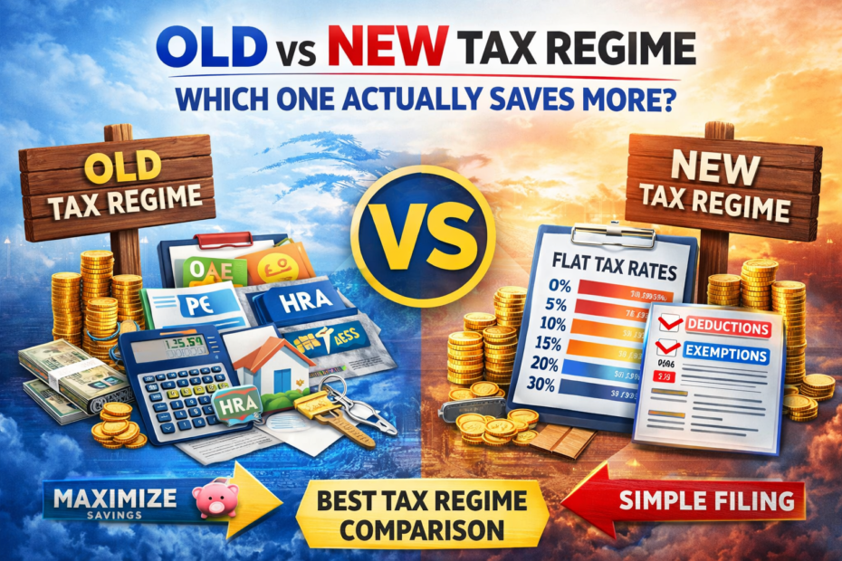 Old vs New Tax Regime: Which One Actually Saves More? 33 Best Tax Regime Comparison infographic showing old vs new tax regime, highlighting deductions, tax rates, and savings differences